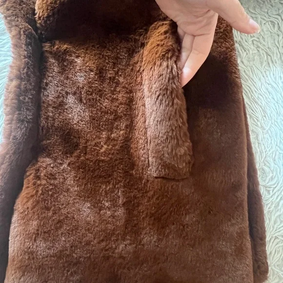 Topshop Women’s Ally Brown Soft Teddy Bear Faux Fur Coat size 12 - Picture 8 of 10
